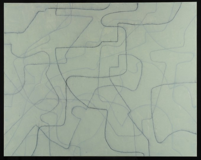 Opposite ends of a possible path. Oil and charcoal on canvas, 122 x154 cms. 2007. Winner of the University of Bath Painting Prize, 2007. Collection the Univeristy of Bath, UK.